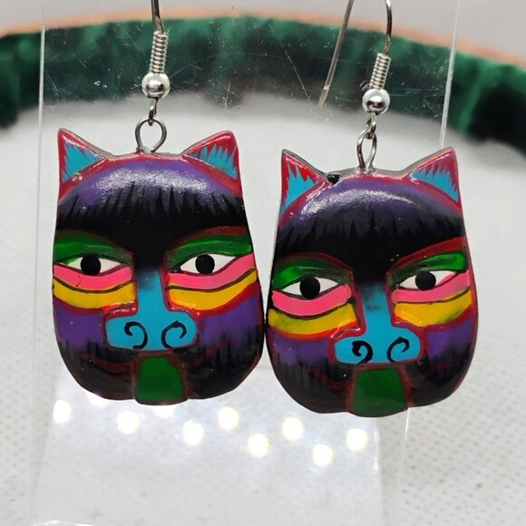 Laurel Burch? Jewelry - Wood Painted Cat Dangle Earrings Laurel Burch?
